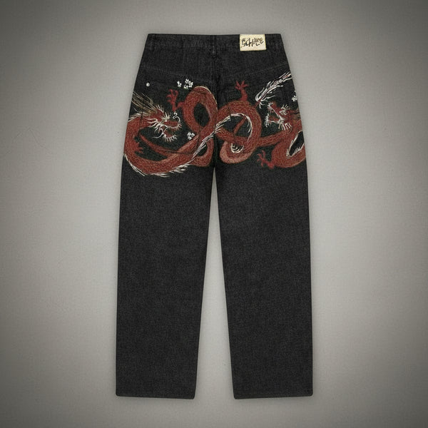 Embroidery Dragon Denim Pants
