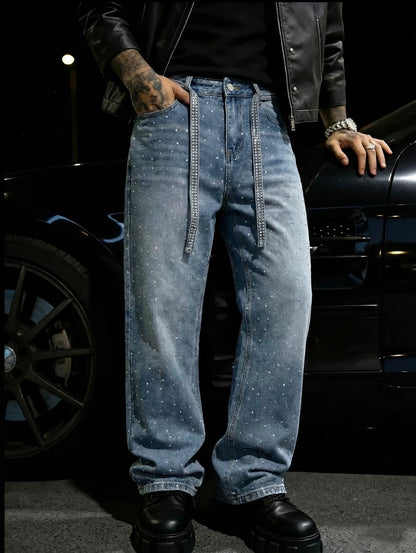 Rhinestone Embellished Denim Jeans with Matching Belt