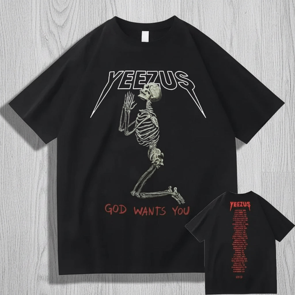 Oversized Skull Print Cotton T-Shirt