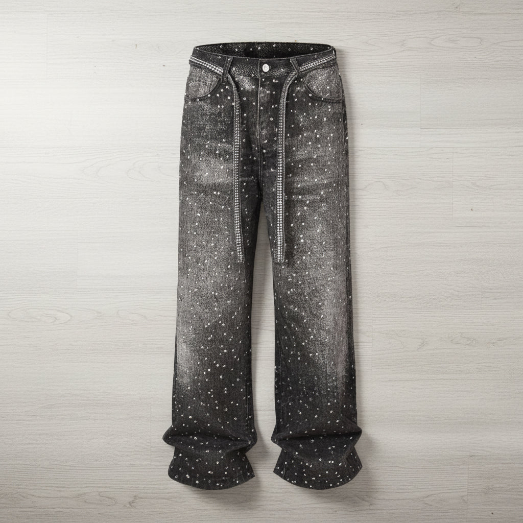 Rhinestone Embellished Denim Jeans with Matching Belt