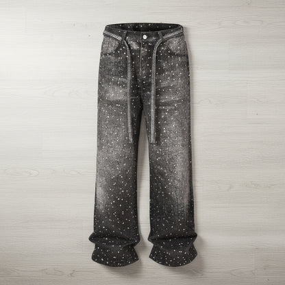 Rhinestone Embellished Denim Jeans with Matching Belt