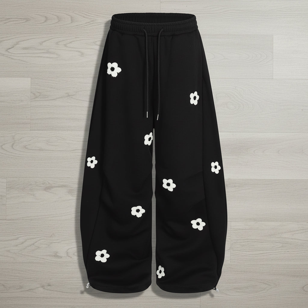 Floral Embroidery Curved Blade Sweatpants - Unisex