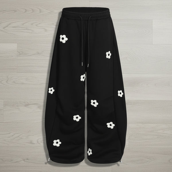 Floral Embroidery Curved Blade Sweatpants - Unisex