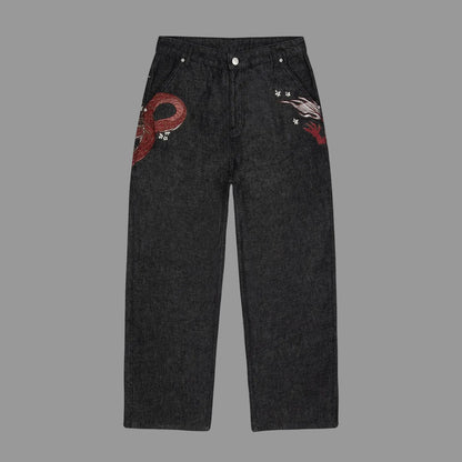 Embroidery Dragon Denim Pants