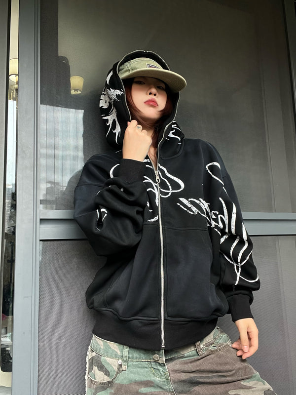 Y2K Printed Hooded Cardigan