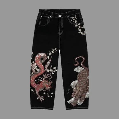 Embroidery Dragon Denim Pants