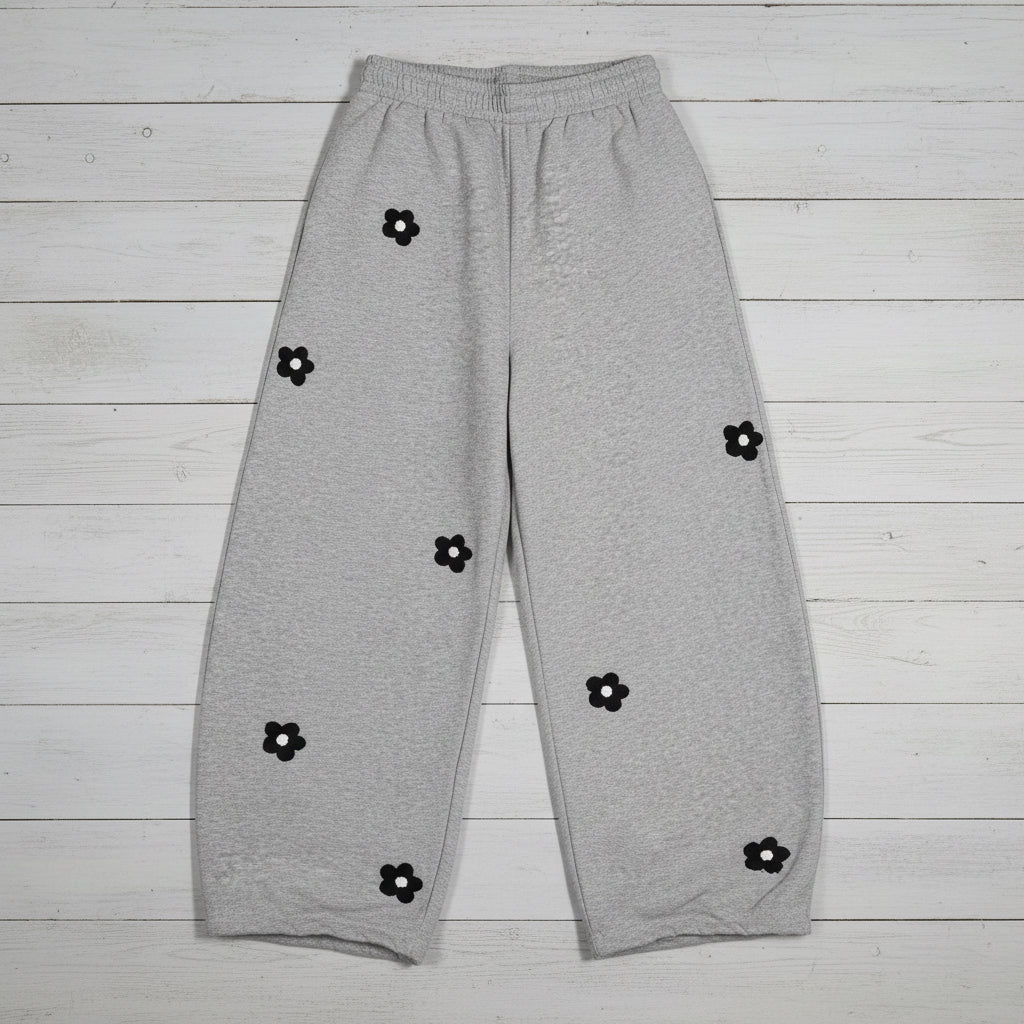 Floral Embroidery Curved Blade Sweatpants - Unisex