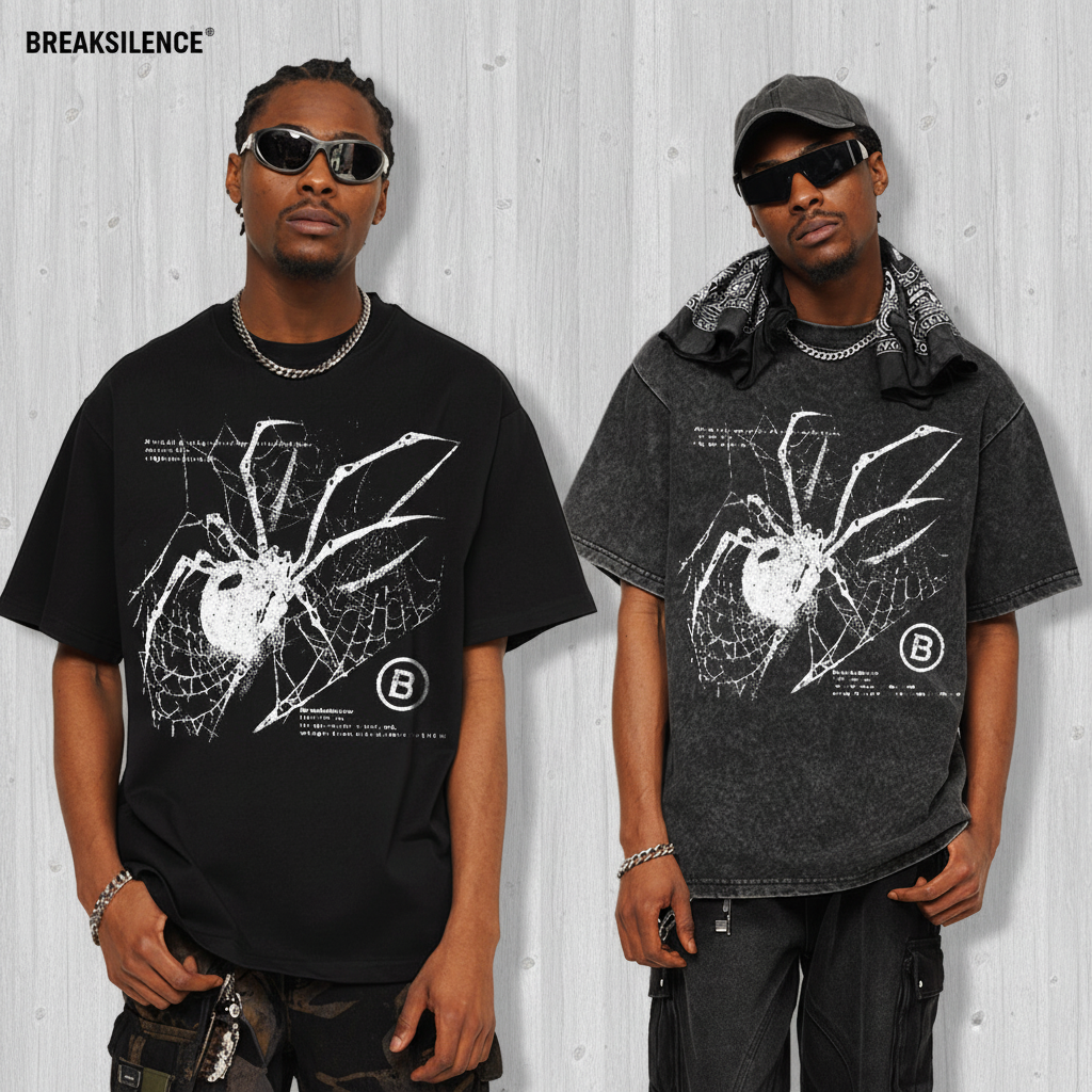 Y2K Spider Print Washed Cotton T-Shirt
