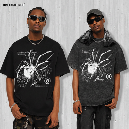 Y2K Spider Print Washed Cotton T-Shirt