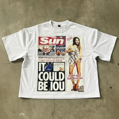 Graphic Print Cotton T-Shirt Oversized Casual Top