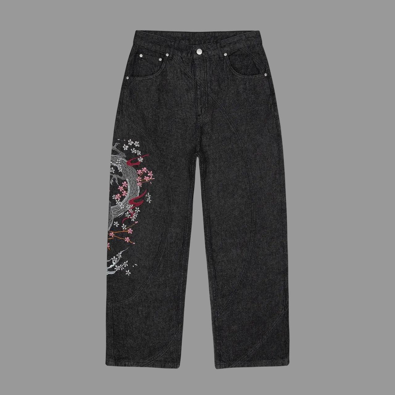 Embroidery Dragon Denim Pants