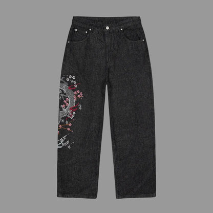 Embroidery Dragon Denim Pants