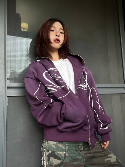 Y2K Printed Hooded Cardigan