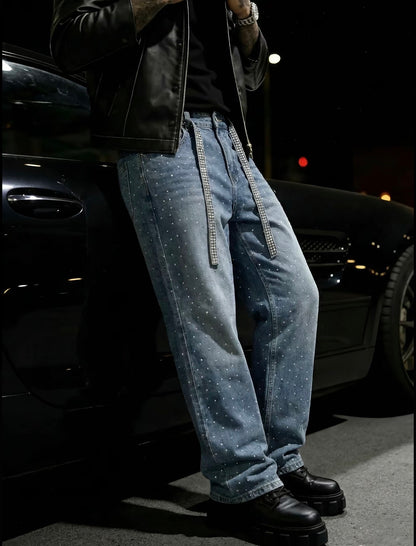 Rhinestone Embellished Denim Jeans with Matching Belt