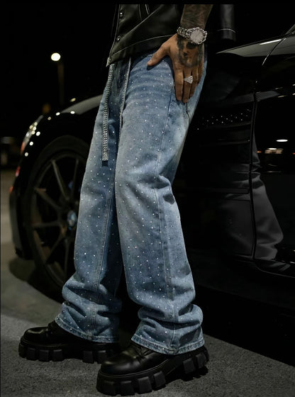 Rhinestone Embellished Denim Jeans with Matching Belt