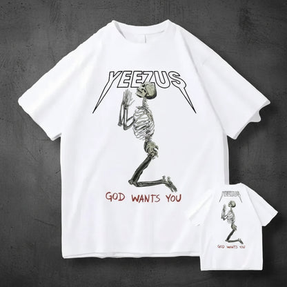 Oversized Skull Print Cotton T-Shirt