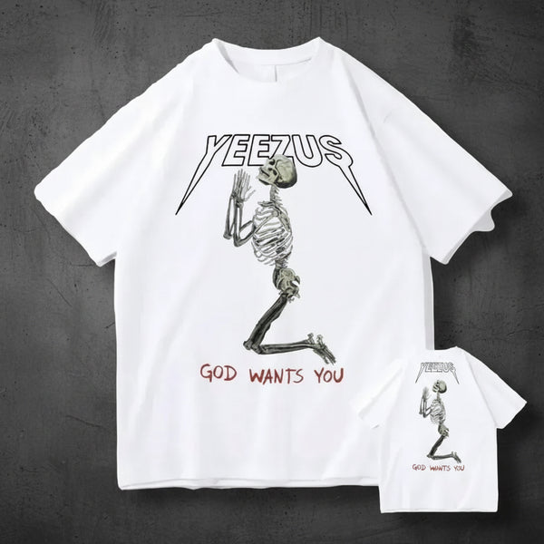 Oversized Skull Print Cotton T-Shirt