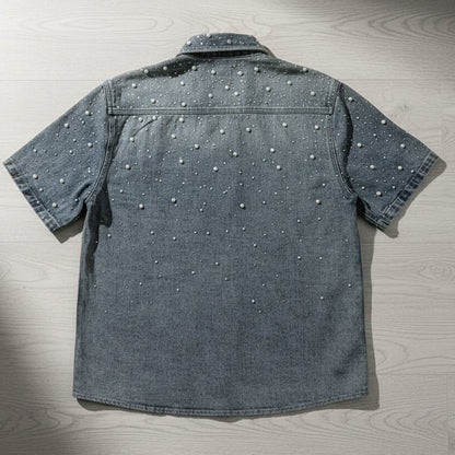 Exclusive Rhinestone Pearl Denim Shirt