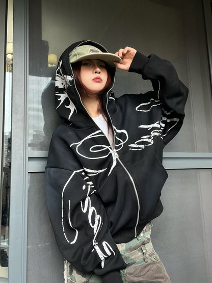 Y2K Printed Hooded Cardigan