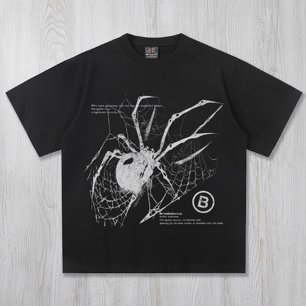 Y2K Spider Print Washed Cotton T-Shirt