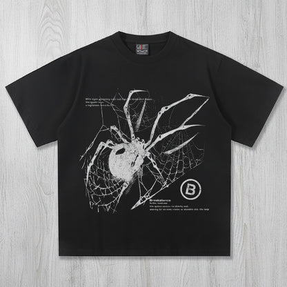 Y2K Spider Print Washed Cotton T-Shirt