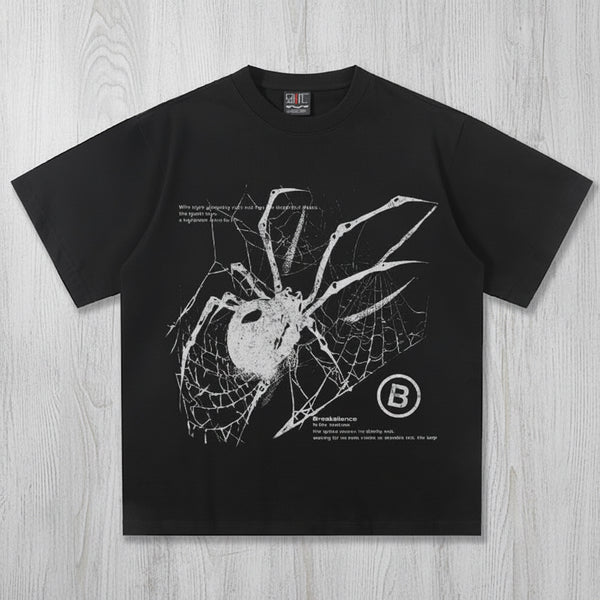 Y2K Spider Print Washed Cotton T-Shirt