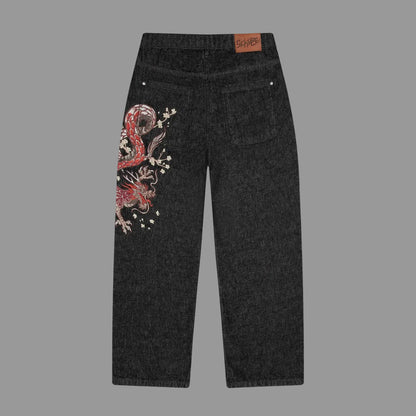 Embroidery Dragon Denim Pants