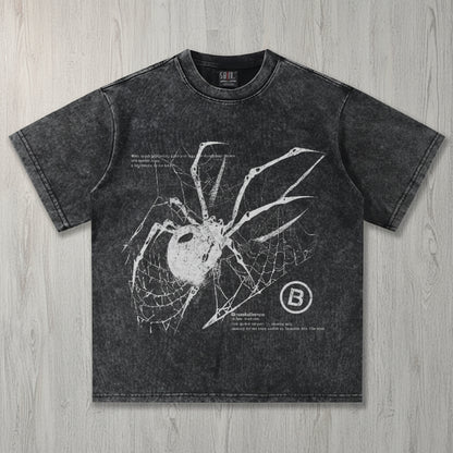 Y2K Spider Print Washed Cotton T-Shirt